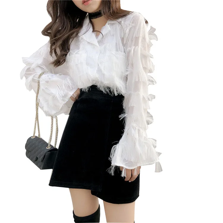 

Spring Women Shirts 2019 New Fashion Feather Sleeve Tops Clothing Elegant Ladies Sunscreen Vintage Blouses Fashion Voile Tops