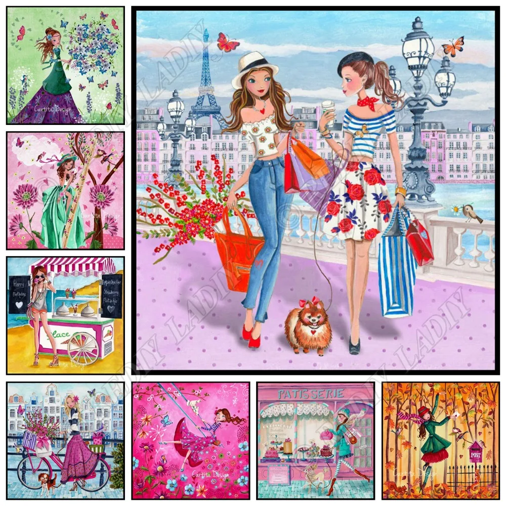 

Full Square / Round Diamond Painting Cartoon 5D Diamond Embroidery Fashion Girl Mosaic Picture of Rhinestones Cross Stitch Kits