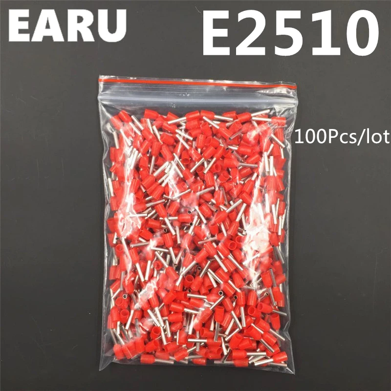 

100Pcs E2510 Tube Insulating Insulated Terminal 2.5MM2 14AWG Cable Wire Connector Insulating Crimp E Black Yellow Blue Red Green