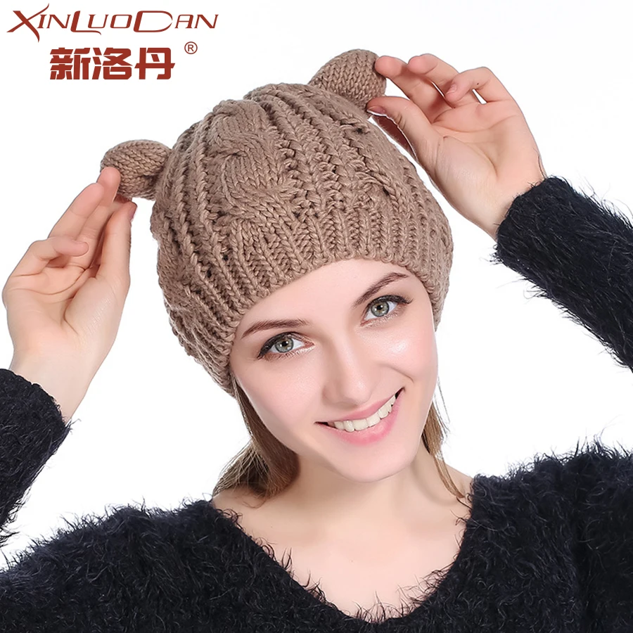 Для женщин Милое кошачье ушко Hat Skullies шапочки теплые однотонные Цвет хип-хоп леди