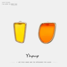 Yhpup Модная медная Геометрическая Серьга-гвоздики, яркие цветные серьги с эмалью S925, ювелирные изделия для девушек и женщин, вечерние серьги в виде букле d'oreille femme