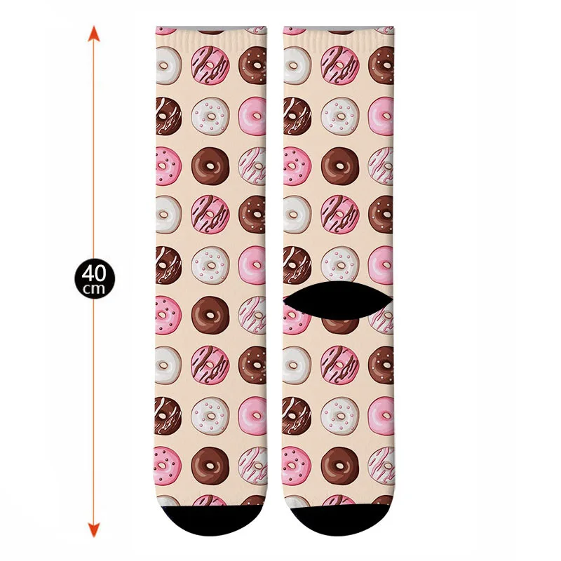 Funny Donut printed Running Socks Women's Men's Street funky Long Sock harajuku Fashion Popular Novelty Socks 8ZWL05