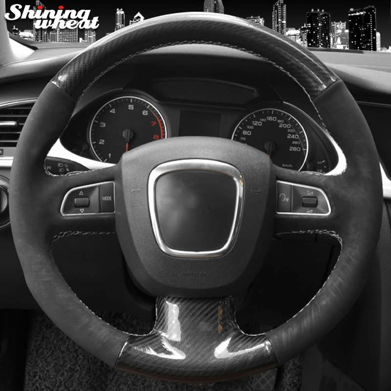 Black Suede Black Pu Carbon Fiber Steering Wheel Cover For Audi A3 (8p