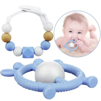 

Baby Teether Christmas Deer Partern With Chain Clip Set Round Wheel Shape Soft Dental Care Teethers Gift Baby Teething Toy