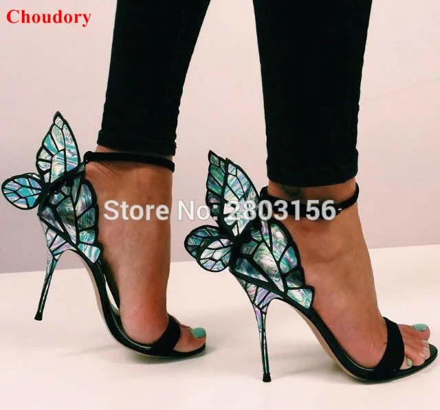 Colorful Wings Thin High Heel Sandals Women Open Toe Pumps