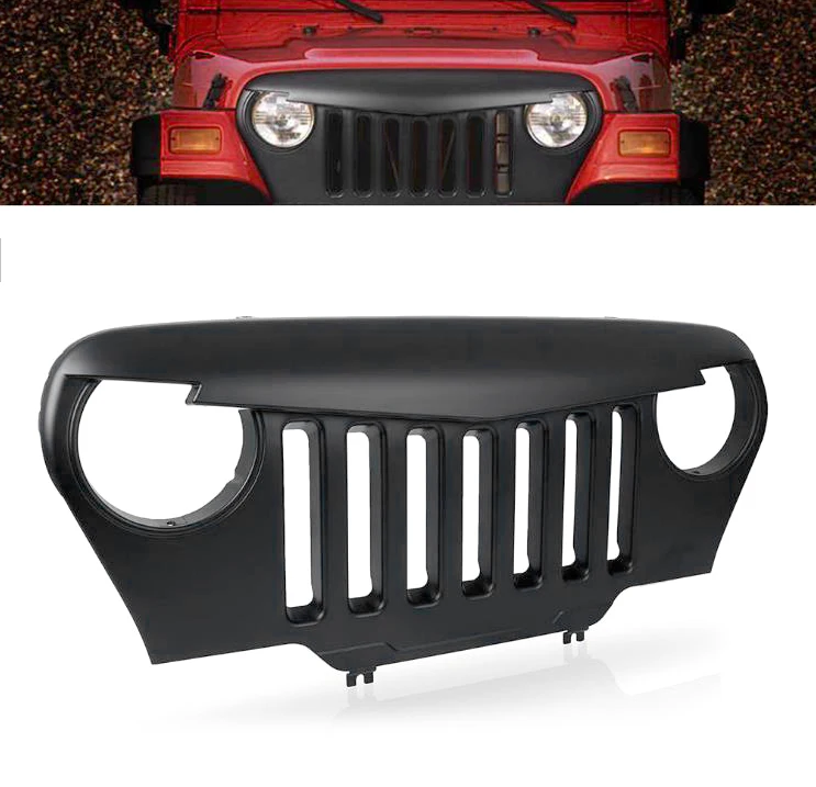 Для Jeep Wrangler TJ передний бампер решетка гриль 1997 1998 1999 2000 2001 2002 2003 2004 2005 2006 матовый черный