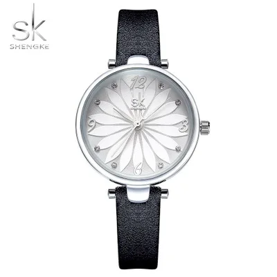 

Shengke 8047 Fashion Designer Watches Ladies Flower Diamond Leather Bracelet Women Quartz Watch Waterproof montre femme SK Clock