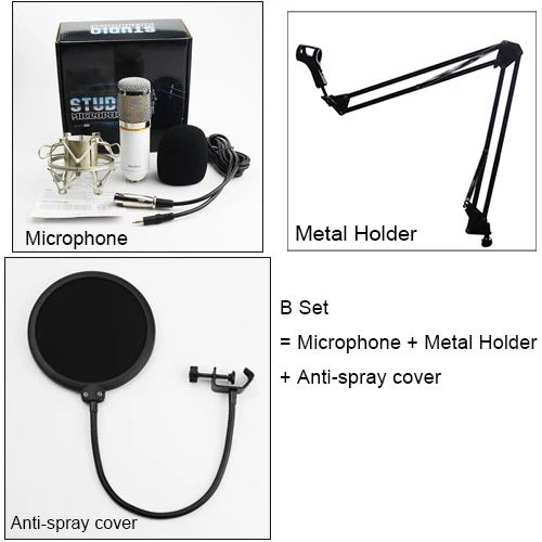 Металлический компьютер емкостный Профессиональный KTV микрофон BM 800 PC 3,5 мм конденсаторный аудио студия вокальный Запись микрофон караоке стенд - Цвет: White Mic B Set