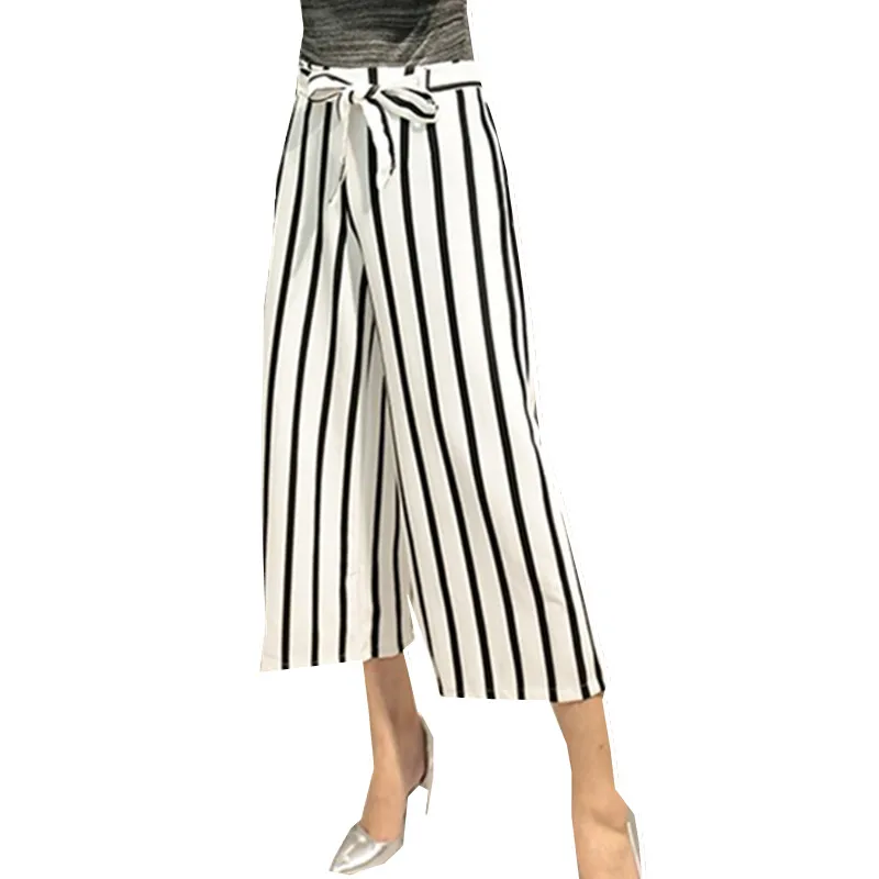 Summer solid color Stitching Ramie Elastic waist Women