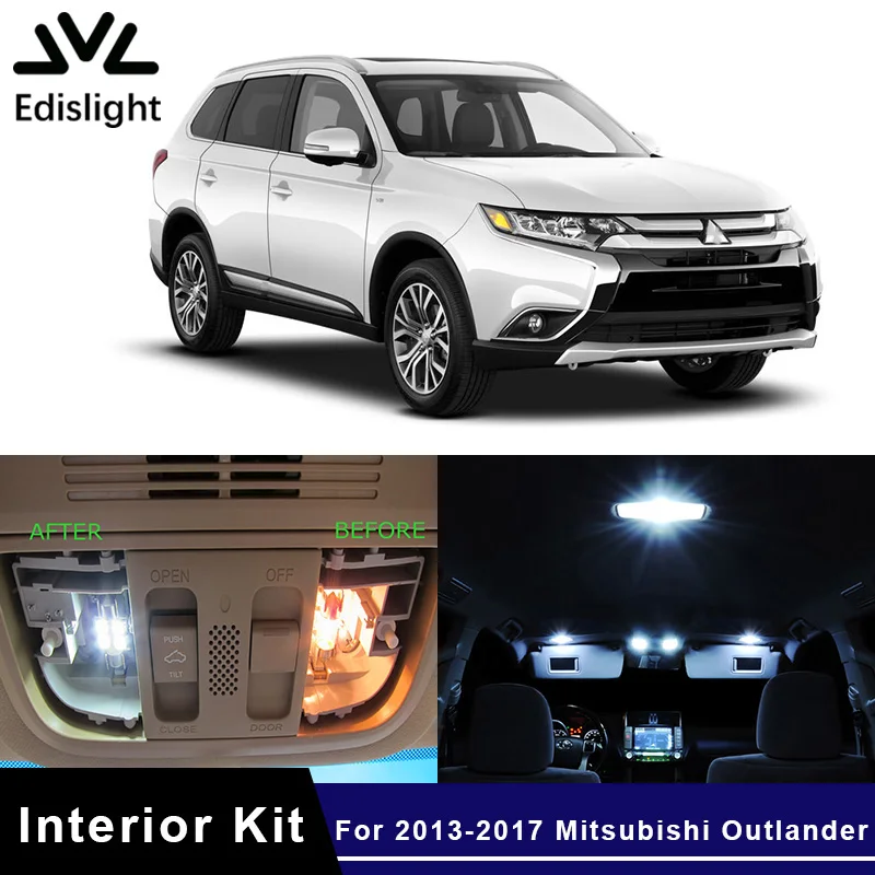 

Edislight 11Pcs White LED Lamp Car Bulbs Interior Package Kit For 2013-2017 Mitsubishi Outlander Map Dome Trunk Plate Light