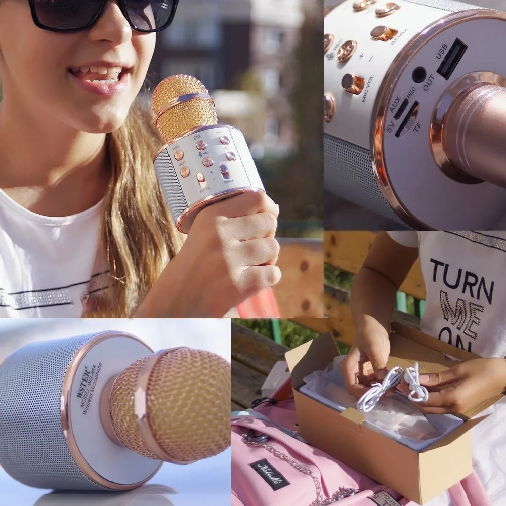 WS858 Wireless Karaoke Microphone Portable Bluetooth mini home KTV for Music Playing and Singing Speaker Player Selfie PHONE PC