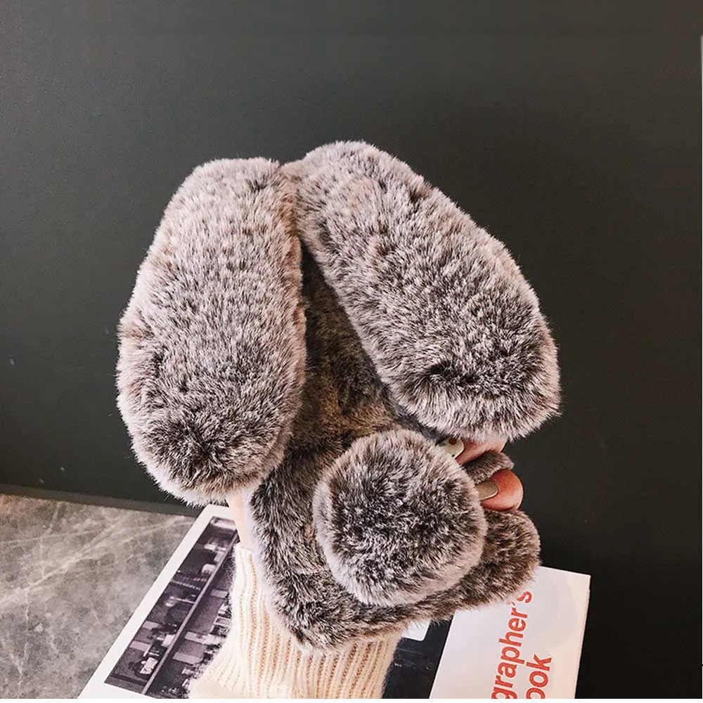 

Cute Rabbit Hair Bling Diamond Cover for iPhone X XR XS Max Phone Case for iPhone 5S 6S 8 Plus Rhinestone Plush Fur Bunny Cover
