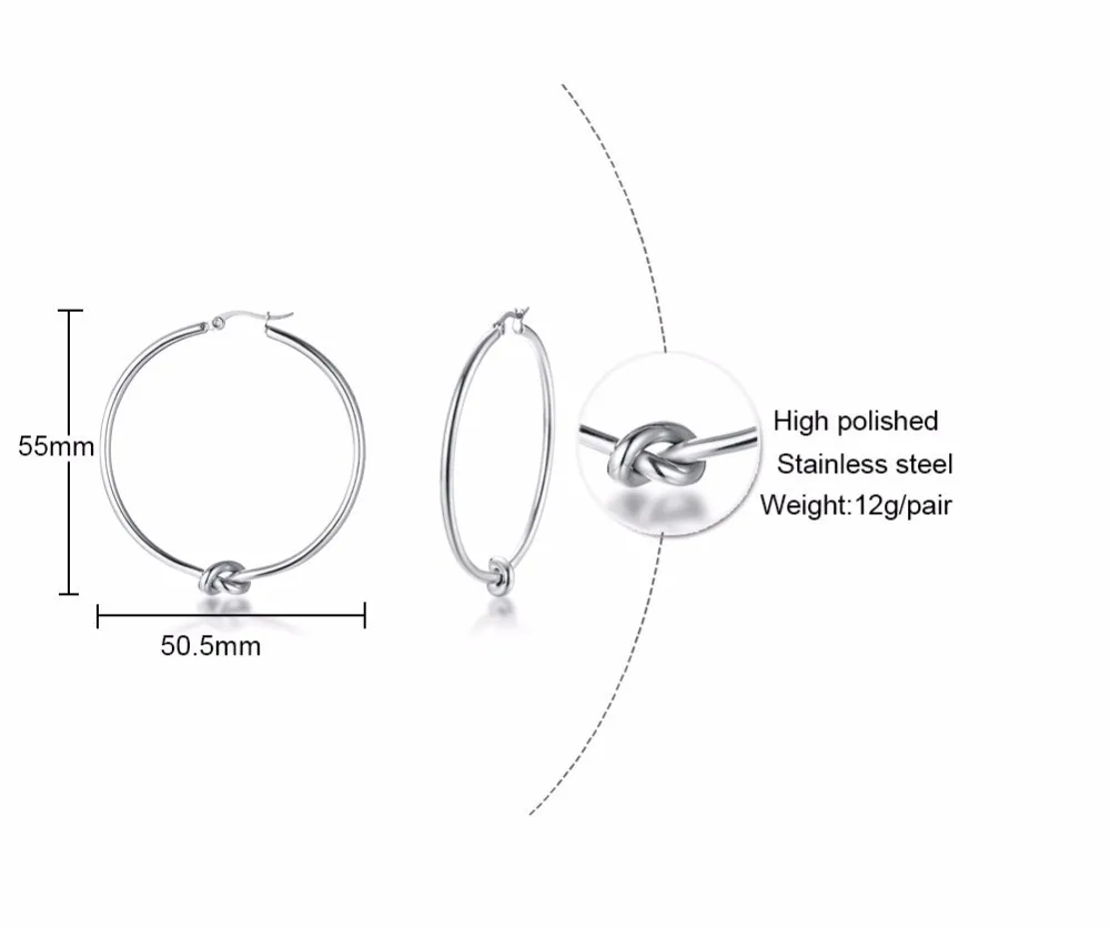 Серебряный тон Любовь узел серьги-кольца для женщин серьги из нержавеющей стали стильные ювелирные изделия женские аксессуары