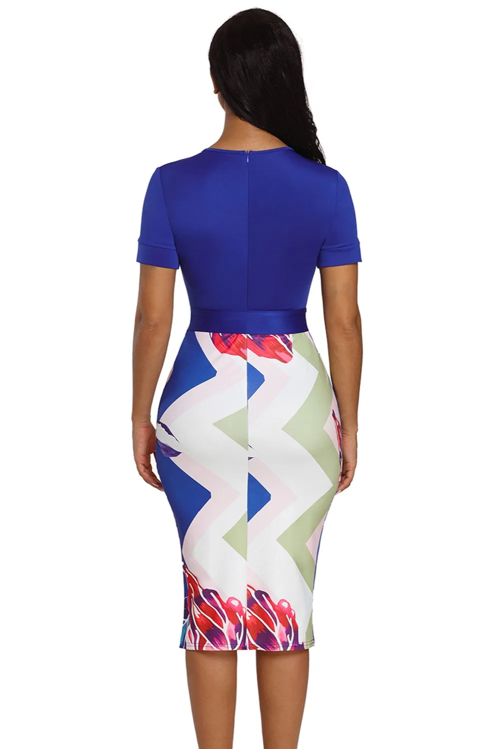 Blue-Bowknot-Short-Sleeve-Printed-Sheath-Dress-LC610096-5-2