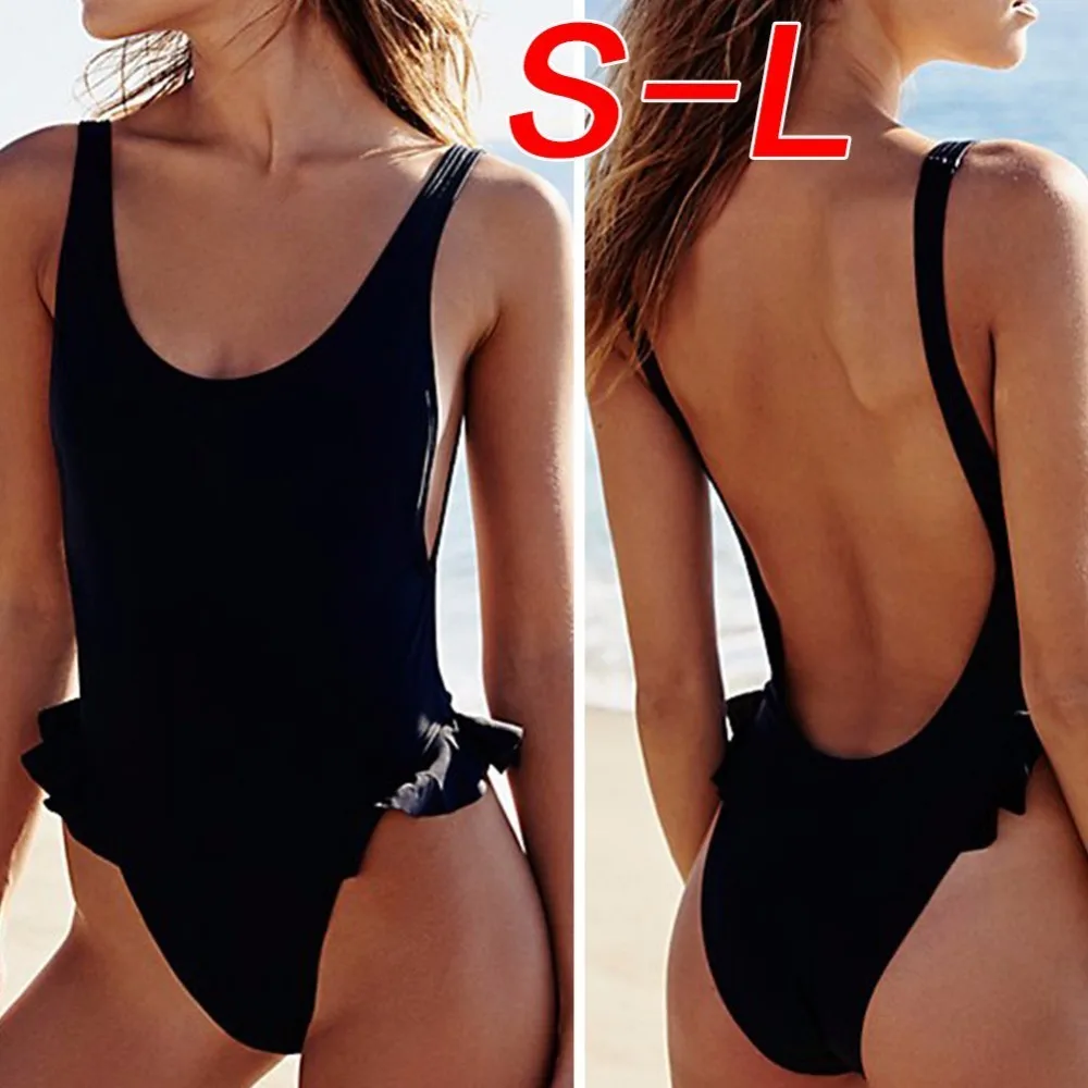 

Swimwear Women One Piece Swimsuit Backless Ruffle Sexy Swimming Suit Black Bodysuit Padded Bathing Suit Monokini Beachwear
