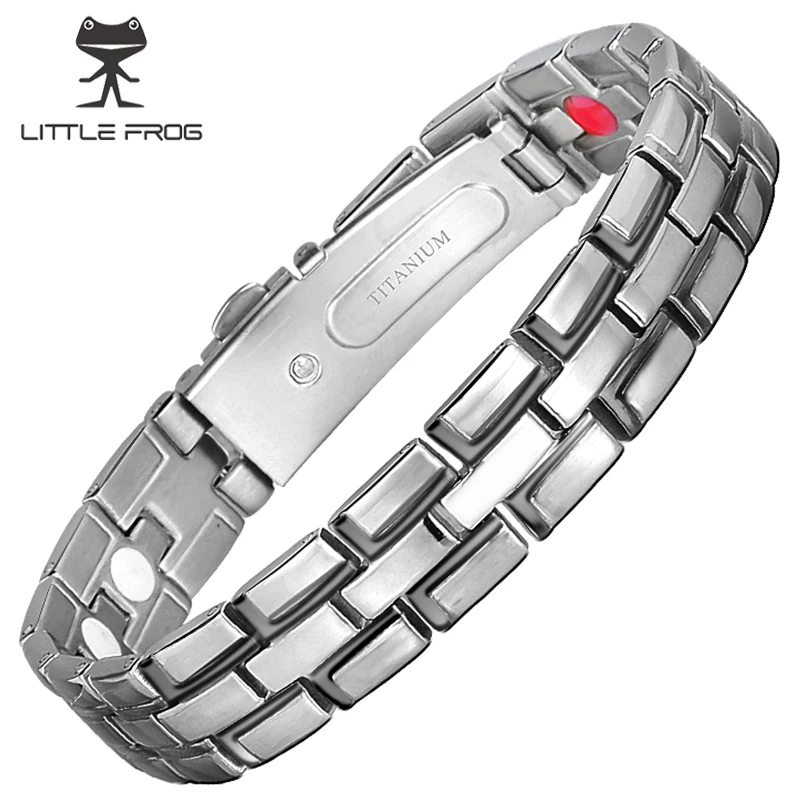 

LITTLE FROG Black Pure Titanium Magnetic Bracelet For Men 4 in1 Magnets Negative Ions Germanium Health Bracelets jewelry 10218