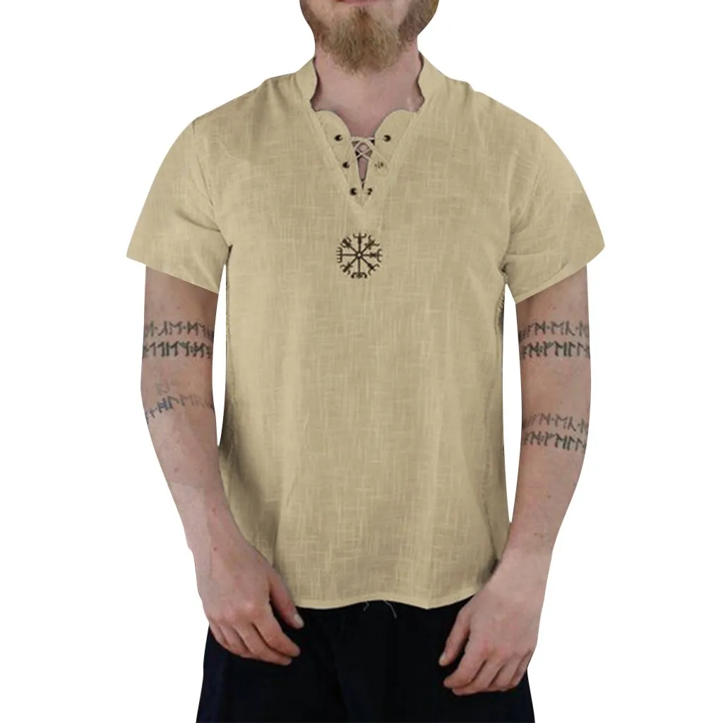 Мужская рубашка blusa masculina, мешковатая, стиль, хлопок, лен, короткий рукав, мужская рубашка на пуговицах, Мужская одежда, camisa masculina - Цвет: Хаки