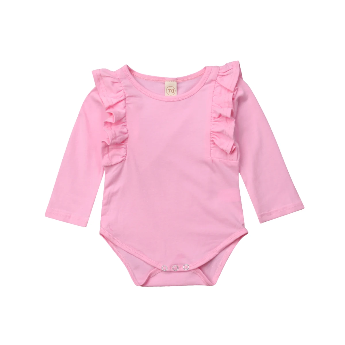 Комбинезон с длинными рукавами и оборками для новорожденных девочек; Повседневный однотонный комбинезон с круглым вырезом; 5 цветов; Pudcoco - Цвет: Розовый