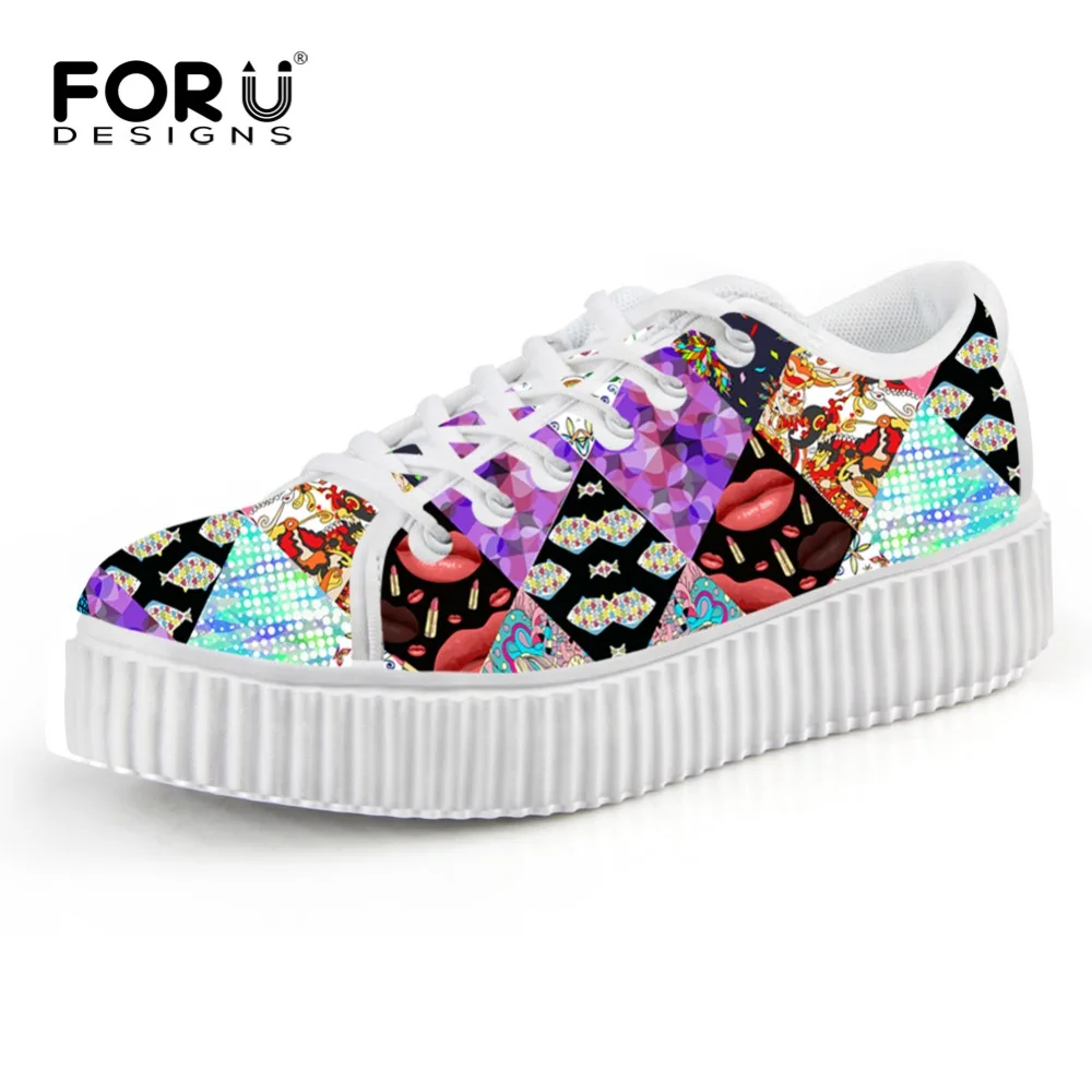 

FORUDESIGNS 2017 Autumn Fashion Women's Flats Platform Shoes Mixed Color Patchwork Brand Female Lace-up Breathable Creeper Shoes