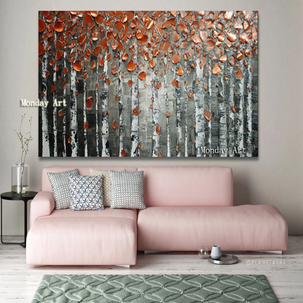 Handmade3D-Textured-Birch-Trees-Canvas-Painting-Wall-Art-Abstract-Framed-Forest-Landscape-Tree-Wall-Painting