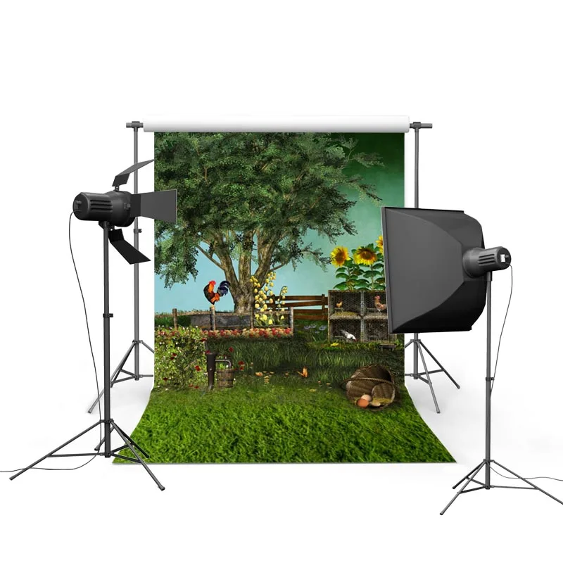 Весенний Зеленый 3x5ft фон для фотосъемки пасхальные яйца корзина сельская курица