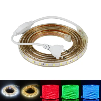 

220V LED Strip light SMD5050 Waterproof Flexible LED Tape Lamp Outdoor String With EU Plug 60LEDs/m 1M-25M for Living Room