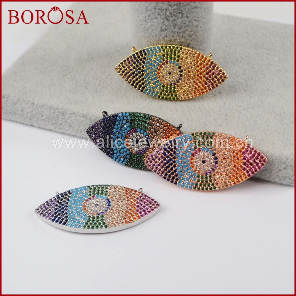 

BOROSA Handcrafted CZ Stone Pave Rainbow Zircon Bead Boho Connector Druzy Pendant for Necklace, for Jewelry Making WX615