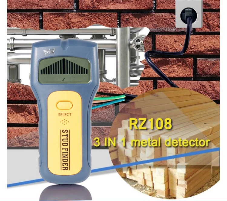 RZ 3 в 1 металлоискатель найти металл, дерево, штифты цифровой настенный детектор портативный металл дерево металлоискатель AC напряжение живого провода обнаружения