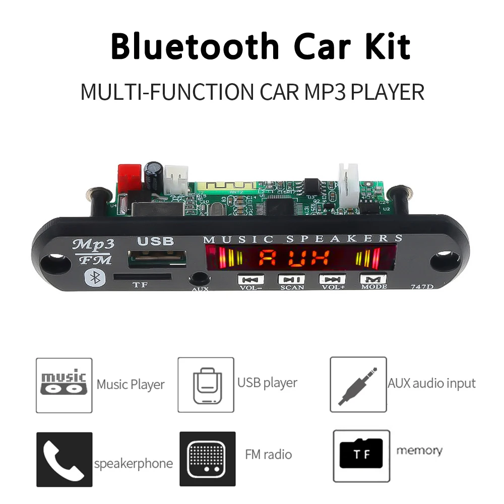 Громкая связь+ запись Автомобильный USB Bluetooth MP3-плеер модуль WMA MP3 декодер плата модуль USB FM Aux радио