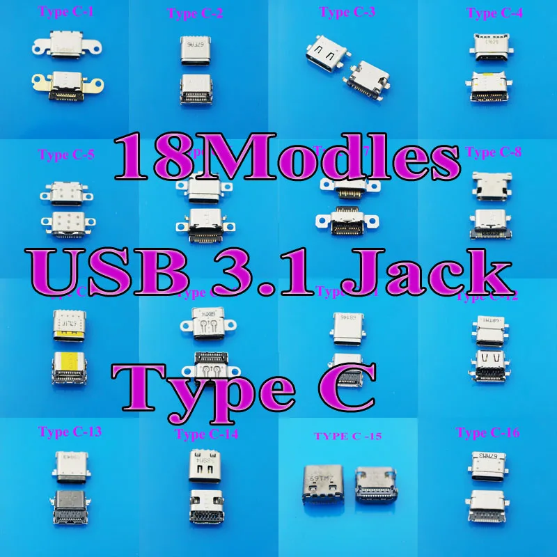 

18Models 90pcs usb connector type c 3.1 USB Female Socket Tab USB 3.1 Version Socket Receptacle for Mobile Phone