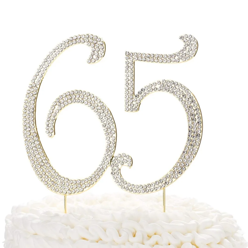  Celebration 65 Cake Topper for 65th Birthday Party, Rhinestone Number Decoration (Silver)  (1)
