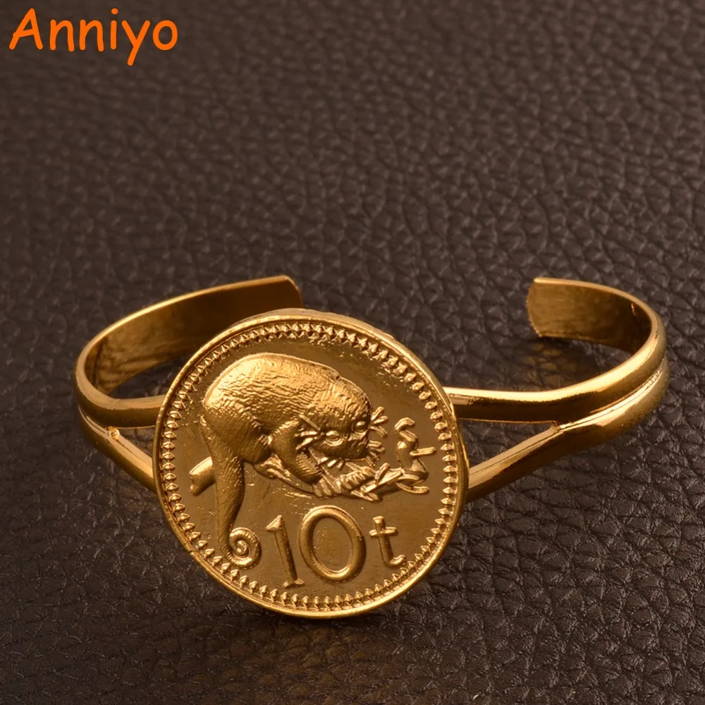 

Anniyo 10t Copy Coin Bangle for Women's Papua New Guinea PNG Gold Color Bracelet Jewelry Gifts #109106
