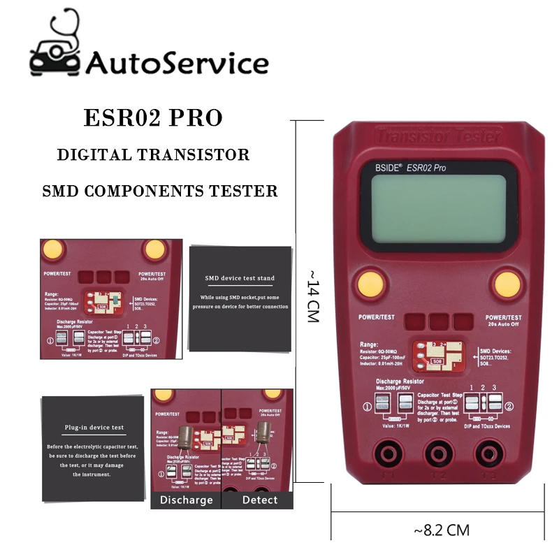 

Professional Digital Transistor Tester Diode Triode Capacitance Resistor ESR02 PRO Meter MOS/PNP/NPN SMD Tester LCD Display