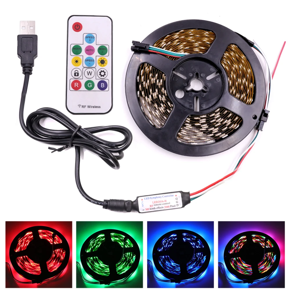 

45 Degree Single Row Led Strip Light With USB 17key WS2812B RF Pixel Controller 5M DC5V 30Leds Waterproof Lights Strip Rope