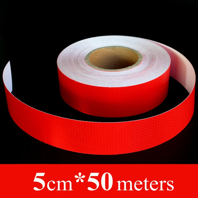 

Wholesale 5cm*50m Red Safety Mark Car stickers PVC Self Adhesive Warning Tape High Visibility Motorcycles Reflective Strips