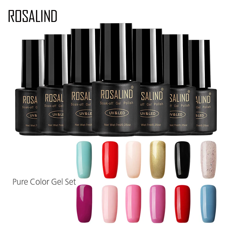 

ROSALIND 7ML Pure Color Series Nail Polish Vernis Semi Permanent Nail Gel Polish Soak Off Nail Varnish UV Led Gel