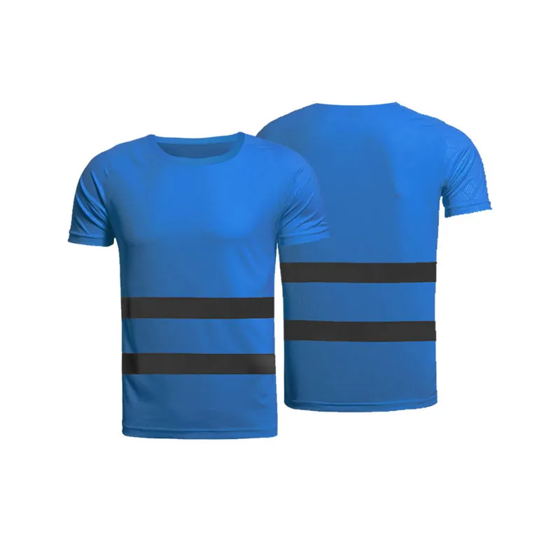 Высокая видимость защитная Рабочая Рубашка дышащая Рабочая Футболка отражающая Футболка Мужская Женская рабочая одежда со светоотражающими полосками синий - Цвет: Blue