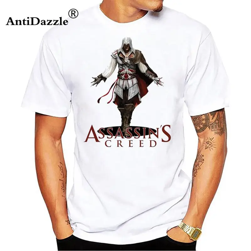 Assassins Creed Для мужчин футболка Мужская Кредо короткий рукав костюм 2018 модные белые