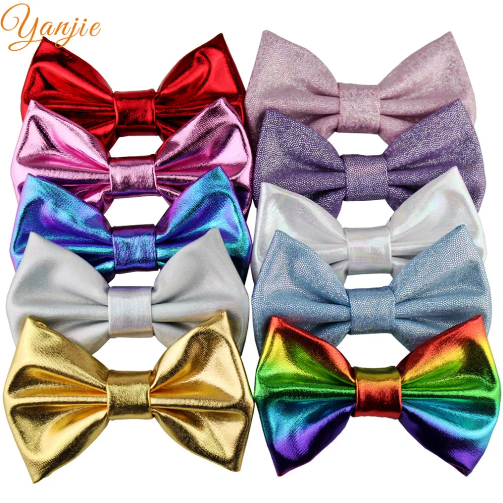 10pcs/lot 4'' Glitter Metallic Messy Bow Hair Clips For Children And Kids Hair bows Girls