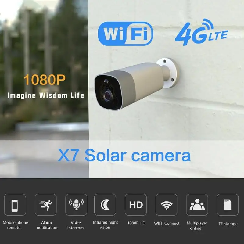 

X7 Waterproof Wifi Smart Camera PIR Wireless 1080P Solar Camera Night Vision Detection Monitor Alarm Home Security CCTV Cam
