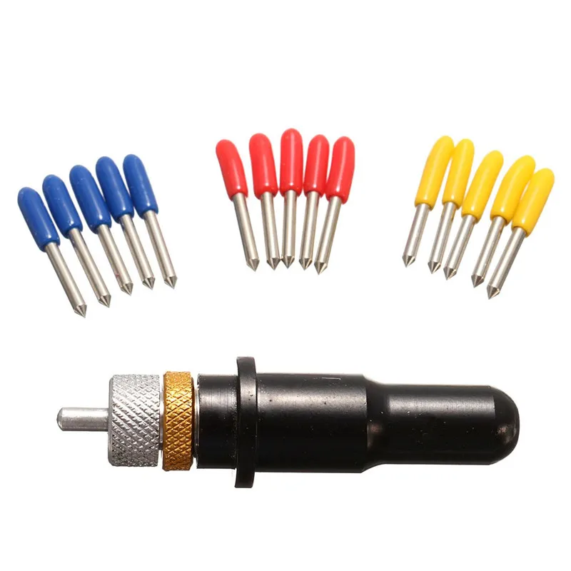 

Newest Durable in use 1 Cutting Plotter Blades Holder +15 pcs 30 45 60mm mix degree Blades for Roland Vinyl Cutter Blade