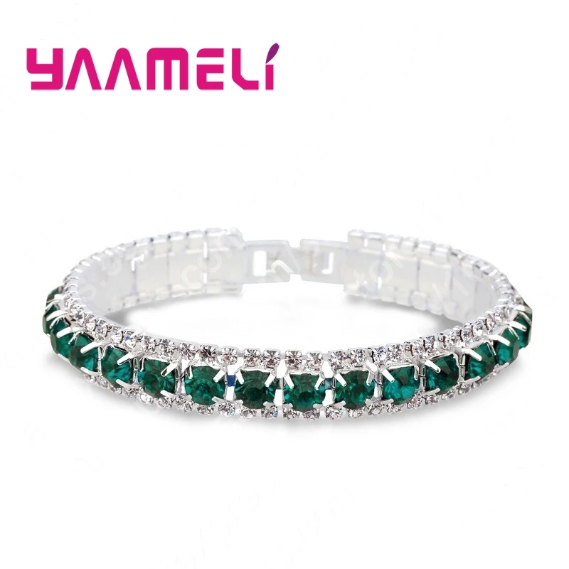 Top Sale 925 Sterling Silver Bracelets Full AAA Zircon Austrian Crystal Femme Women Link Chain Jewelry Bangles 14 Colors - Image 3