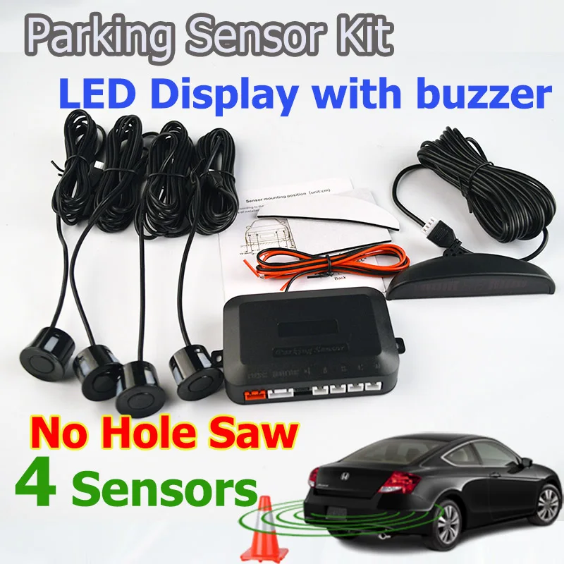 

SINOVCLE Car LED Parking Sensor Kit No Hole Saw Drill 4 Sensors 22mm Backlight Reverse Backup Monitor System 12V Free Shipping