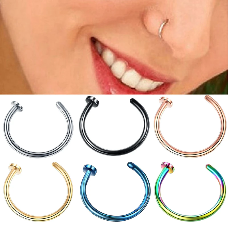 

DASHI 5Pcs Unisex Nose Open Hoop Nose Stud Nose Ring Silver Gold Body Clip Hoop For Women Septum Piercing Clip Jewelry Gift
