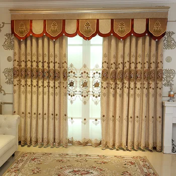 

Retro European Coffee Embroidered Blackout Curtains Tulle For living Room Bedroom Kitchen Curtains Valance Drapes Home Decor