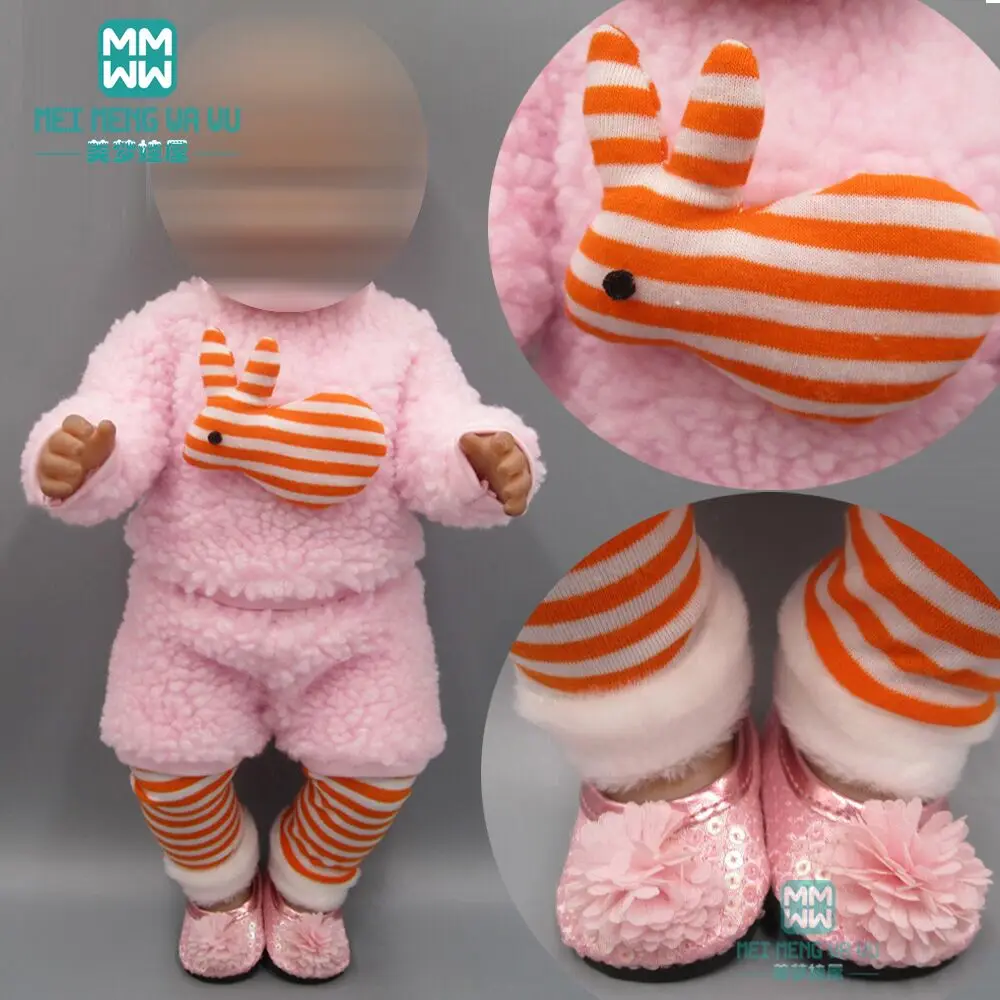 

Doll clothes for 43cm toy new born doll accessories Pink Cashmere cartoon casual baby suit