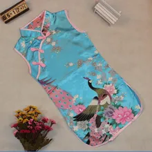 Summer Style Kids Baby Girls Peacock Dress Cheongsam Chinese Qipao Floral Pattern Dresses