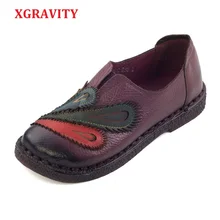 XGRAVITY дропшиппинг 3 цвета женская обувь из натуральной кожи с этническим рисунком ручной работы женская обувь элегантные мягкие весенние Винтаж женская обувь A024