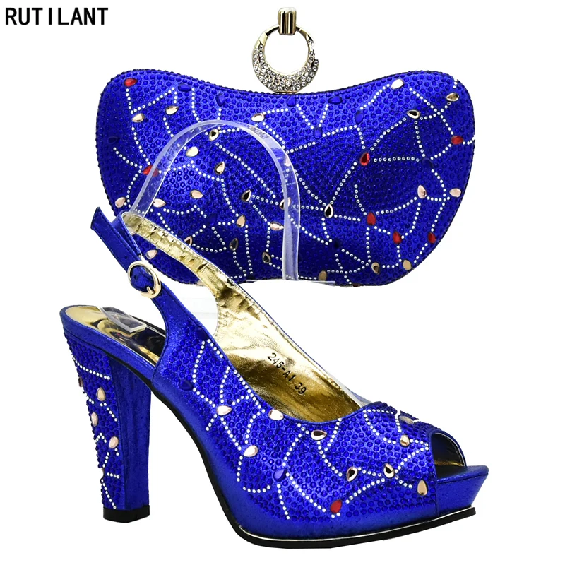 Latest Royal Blue Color Italian Ladies Shoes and Bags To Match Set