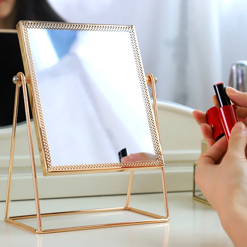 

Metal Gold Rectangle Make-up Mirror Golden Makeup Vanity Mirror Decorative Mirrors Perfect for Dressing Table - Champagne Gold